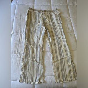 Ellen Tracy linen wide leg, tan & white striped trousers. Size XL, NWOT.